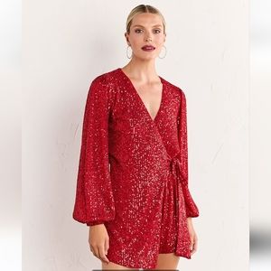 NWT Sequin wrap front romper by Lena - Size M Red